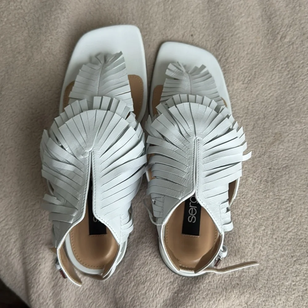 Sergio Rossi White Leather Fringe Sandals 36 - Picture 2 of 11